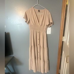 Short Sleeve long tan dress
